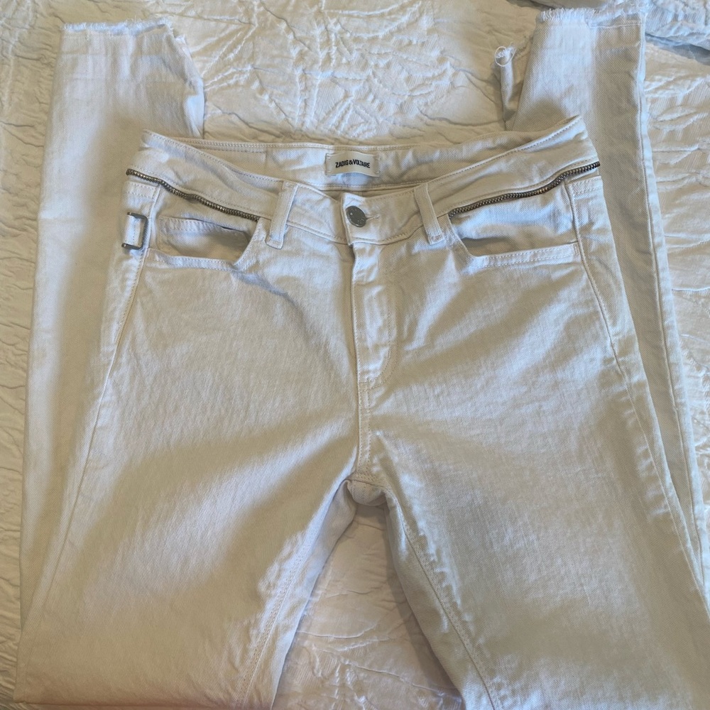Zadig & Voltaire White Eva Zipper Raw Hem Skinny Jeans Size 26